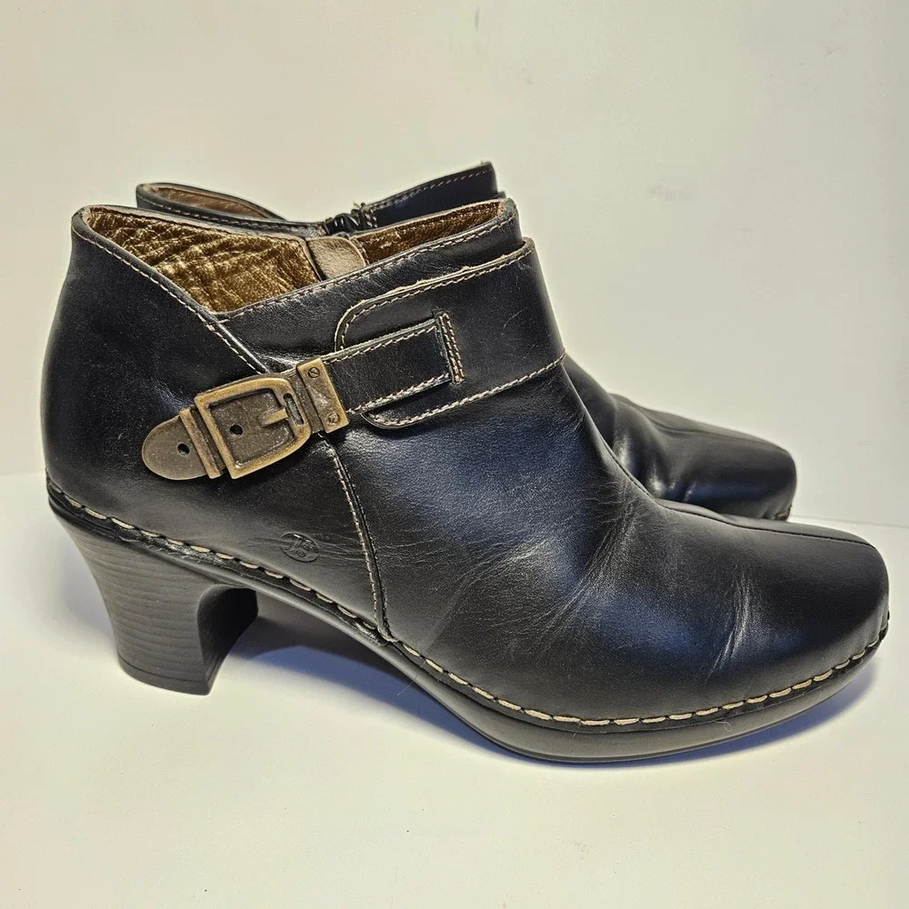 Josef Seibel Womens Black Leather Buckle Ankle Boots Block Heel‎ Size 39
